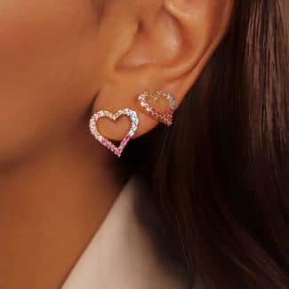 BRINCO ZIRCONIA COLORIDA CORACAO DUPLO