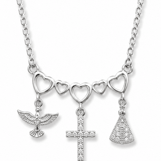 GARGANTILHA ZIRCONIA ESPIRITO SANTO CRUZ E NOSSA SENHORA APARECIDA  - 45CM
