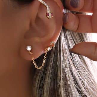 BRINCO ZIRCONIA COBRA UMA ORELHA SO COM PIERCING FAKE