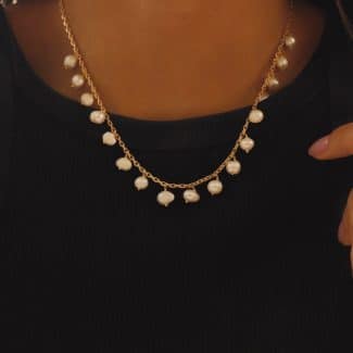 GARGANTILHA PEROLA CHOKER PEROLAS PENDURADAS DEZESSETE PEROLAS 40CM