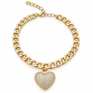 PULSEIRA ZIRCONIA ELO LISO COM CORACAO GRANDE PENDURADO