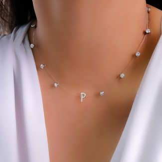 GARGANTILHA ZIRCONIA NYLON DEZ PONTOS DE LUZ E LETRA 40CM