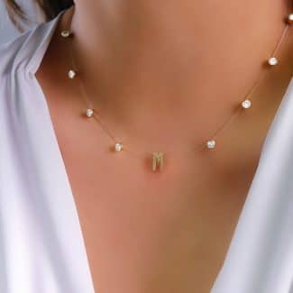 GARGANTILHA ZIRCONIA NYLON DEZ PONTOS DE LUZ E LETRA 40CM