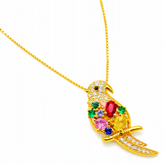 GARGANTILHA ZIRCONIA PASSARO PEDRAS COLORIDAS