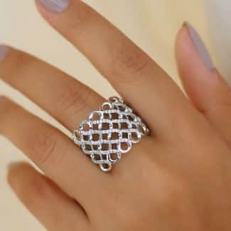 ANEL ZIRCONIA COM DUAS FAIXAS DE ELOS INVERTIDOS