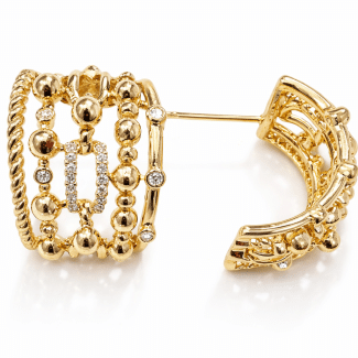 BRINCO ZIRCONIA COM BOLINHAS MEIA ARGOLA CURVADO CINCO FAIXAS