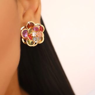 BRINCO CRISTAL FLOR PETALAS OVAL CORES 18.4 MM