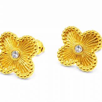 BRINCO ZIRCONIA FLOR GRANDE QUATRO PETALAS 18.2 MM