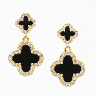 BRINCO ZIRCONIA FLOR UMA MENOR FIXA E A MAIOR PENDURADA COM A BORDA CRAVEJADA 21.8 MM