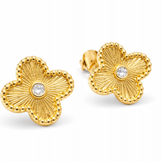 BRINCO ZIRCONIA FLOR PEQUENA QUATRO PETALAS 11.5 MM