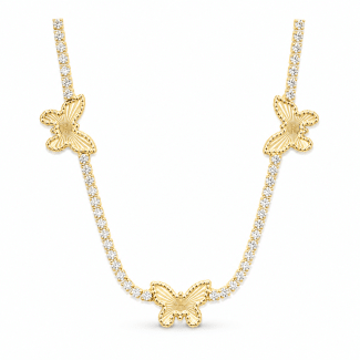 GARGANTILHA ZIRCONIA RIVIERA COM CINCO BORBOLETAS FIXA 35CM 1.9 MM