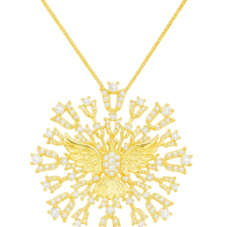 GARGANTILHA ZIRCONIA MANDALA GRANDE COM ESPIRITO SANTO NO MEIO