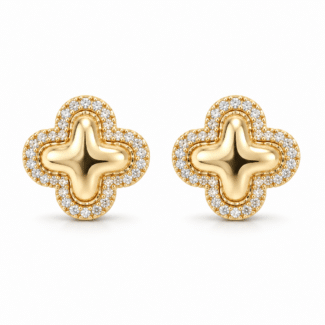 BRINCO ZIRCONIA FLOR COM QUATRO PETALAS CRAVEJADA NA BORDA 16.6 MM