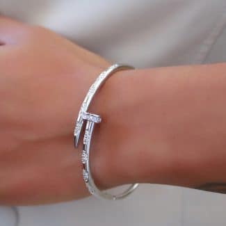 BRACELETE ZIRCONIA PREGO COM FAIXAS OVAIS CRAVEJADAS