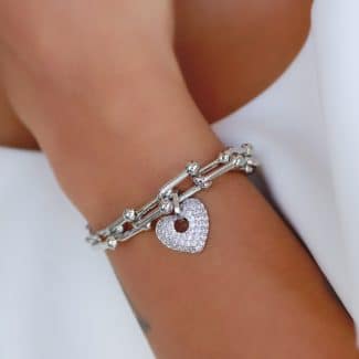 PULSEIRA ZIRCONIA ELOS  COM UM CORACAO PENDURADO CRAVEJADO 6.3 MM