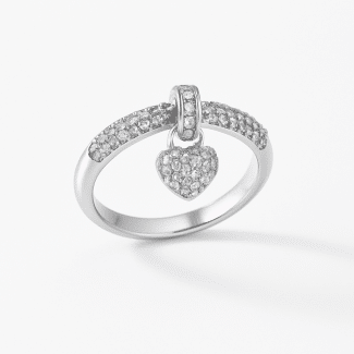 ANEL ZIRCONIA E LISO COM CORACAO CRAVEJADO PENDURADO 6.3 MM