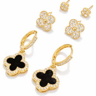 BRINCO MADRE PEROLA TRIO FLOR CLICK E FIXA CRAVEJADAS CORES