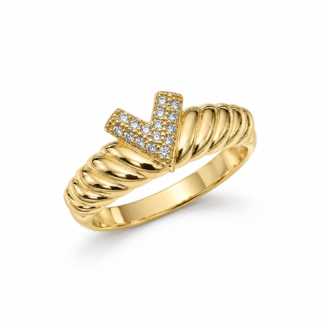 ANEL ZIRCONIA V CRAVEJADO FAIXAS LISAS