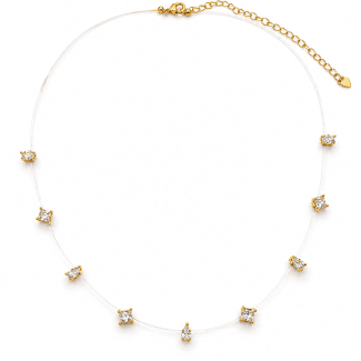 GARGANTILHA ZIRCONIA NYLON COM VARIOS PONTO DE LUZ DE GOTA E QUADRADO 40CM