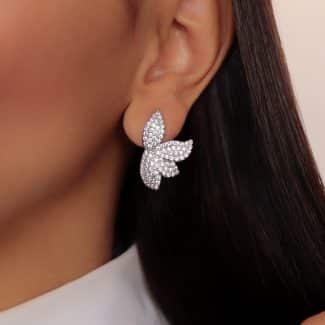 BRINCO ZIRCONIA FLOR QUATRO PETALAS TODA CRAVEJADA