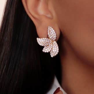 BRINCO ZIRCONIA FLOR QUATRO PETALAS TODA CRAVEJADA