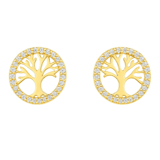 BRINCO ZIRCONIA REDONDO COM ARVORE DA VIDA PEQUENA