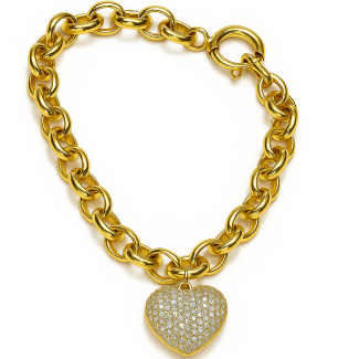 PULSEIRA ZIRCONIA ELO PORTUGUES GRANDE PINGENTE CORACAO CRAVEJADO