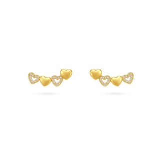 BRINCO ZIRCONIA EAR CUFF DOIS CORACOES LISOS E DOIS CRAVEJADOS