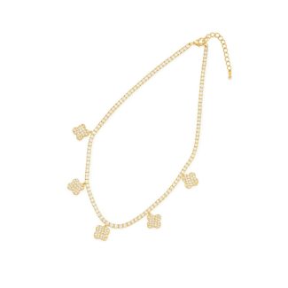 GARGANTILHA ZIRCONIA RIVIERA COM CINCO FLORES PENDURADAS 2.1 MM 30CM