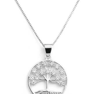 GARGANTILHA ZIRCONIA ARVORE DA VIDA LISA E COM ZIRCONIAS 40CM