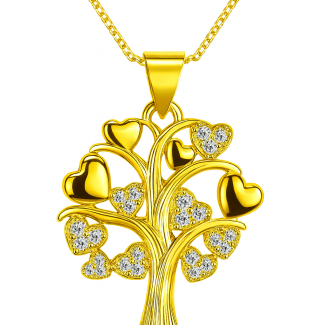 GARGANTILHA ZIRCONIA ARVORE DA VIDA COM CORACOES LISOS E CRAVEJADOS 40CM