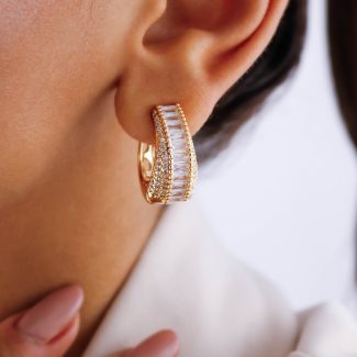BRINCO ZIRCONIA ARGOLA CLICK COM UMA FAIXA DE NAVETES