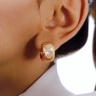 BRINCO ZIRCONIA ARGOLA CLICK LISA E CORACAO COM ZIRCONIAS 15.6 MM