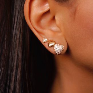 BRINCO ZIRCONIA TRIO CORACAO LISO E CRAVEJADO PEQUENO 4.1 MM
