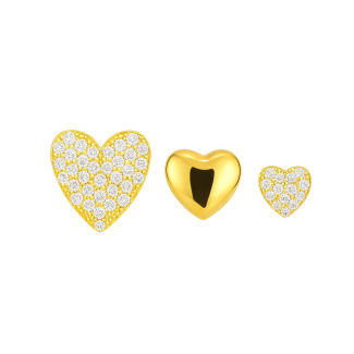 BRINCO ZIRCONIA TRIO CORACAO LISO E CRAVEJADO PEQUENO 4.1 MM