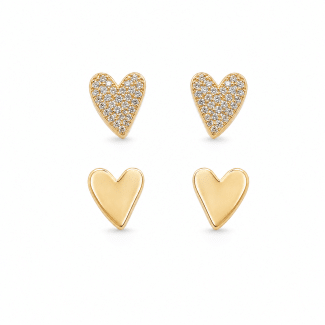 BRINCO ZIRCONIA DUPLO CORACAO CURVADO LISO E CRAVEJADO 13.1 MM