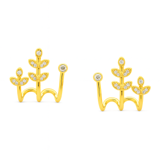 BRINCO ZIRCONIA EAR ROCK TRES FAIXAS COM FOLHAS E UMA COM PONTO DE LUZ