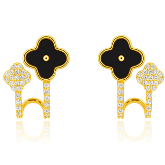 BRINCO MADRE PEROLA COM FLOR CRAVEJADA EAR ROCK PEQUENO 15.0 MM