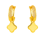 BRINCO ZIRCONIA ARGOLA COM UMA FAIXA CRAVEJADA E FLOR LISA PENDURADA 23.9 MM