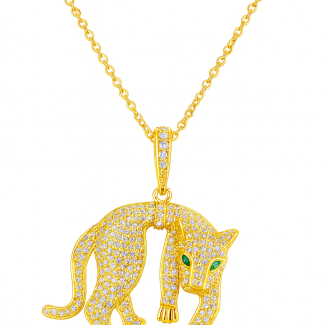 GARGANTILHA ZIRCONIA PANTERA TODA CRAVEJADA COM CORRENTE ELO PORTUGUES PEQUENO 45CM