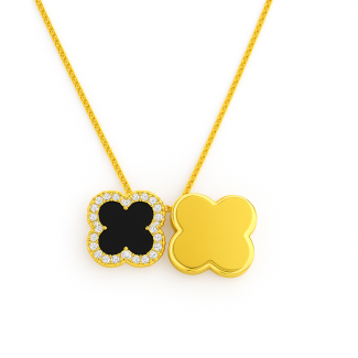GARGANTILHA ZIRCONIA COM UMA FLOR CRAVEJADA EM VOLTA E A OUTRA LISA MAIOR CORES 40CM