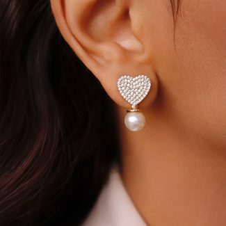 BRINCO PEROLA CORACAO CRAVEJADO