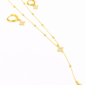 CONJUNTO ZIRCONIA FLOR CRAVEJADA GRAVATA 50CM