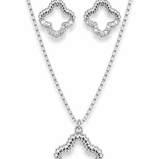 CONJUNTO ZIRCONIA FLOR METADE LISO E METADE CRAVEJADO 40 CM