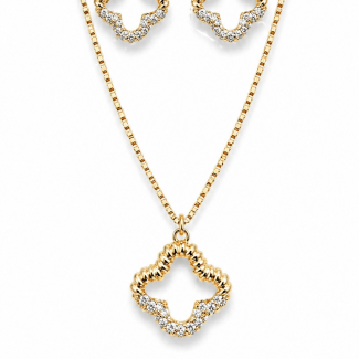 CONJUNTO ZIRCONIA FLOR METADE LISO E METADE CRAVEJADO 40 CM
