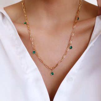 GARGANTILHA CRISTAL COM ELOS LISOS E CINCO BOLINHAS DE CRISTAL 50CM