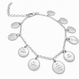 PULSEIRA LISA COM OS DEZ MANDAMENTOS E NUMEROS ROMANOS MEDALHAS