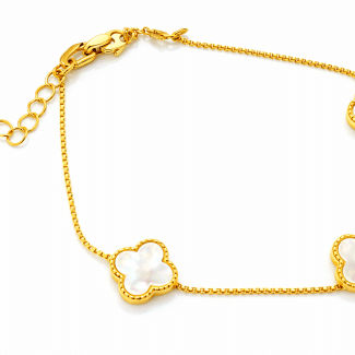 PULSEIRA LISA COM TRES FLORES DE MADRE PEROLA