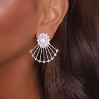 BRINCO CRISTAL COM ZIRCONIA TIPO LEQUE MEDIO COM BASE OVAL