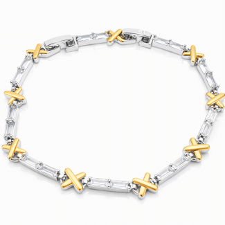 PULSEIRA ZIRCONIA COM X ZIRCONIAS BAGUETES DOIS BANHOS COM TRAVA